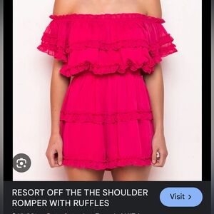 Off the Shoulder Romper with Ruffles - Pink